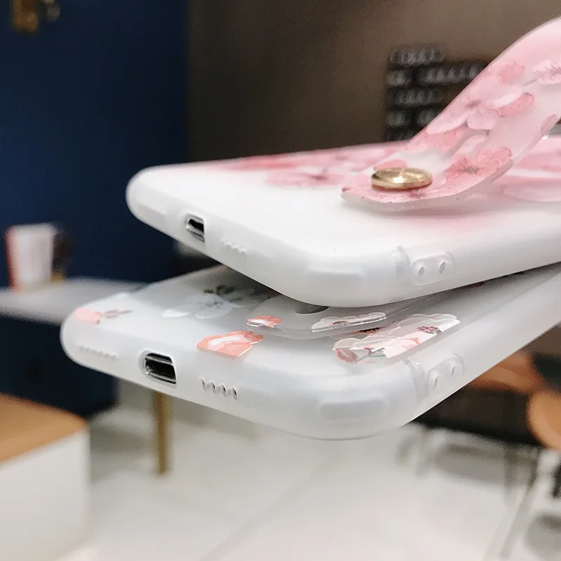 SoCouple Wrist Strap Phone Case For iphone X Case For iphone Xs max XR 6 6s 7 8 plus Flower Pattern Soft Silicone Hand Band Case (8)