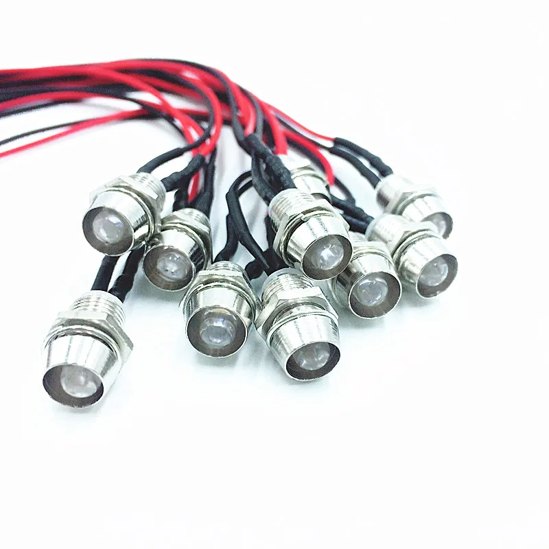 5mm 12v colorful pre-wired LED Metal Indicator Pilot Dash Light Lamp Wire Leads 