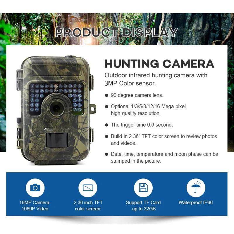 

1080P HD Wildlife Infrared Trail Camera Night Vision Hunting Video Camera Waterproof Wildlife Record Camera