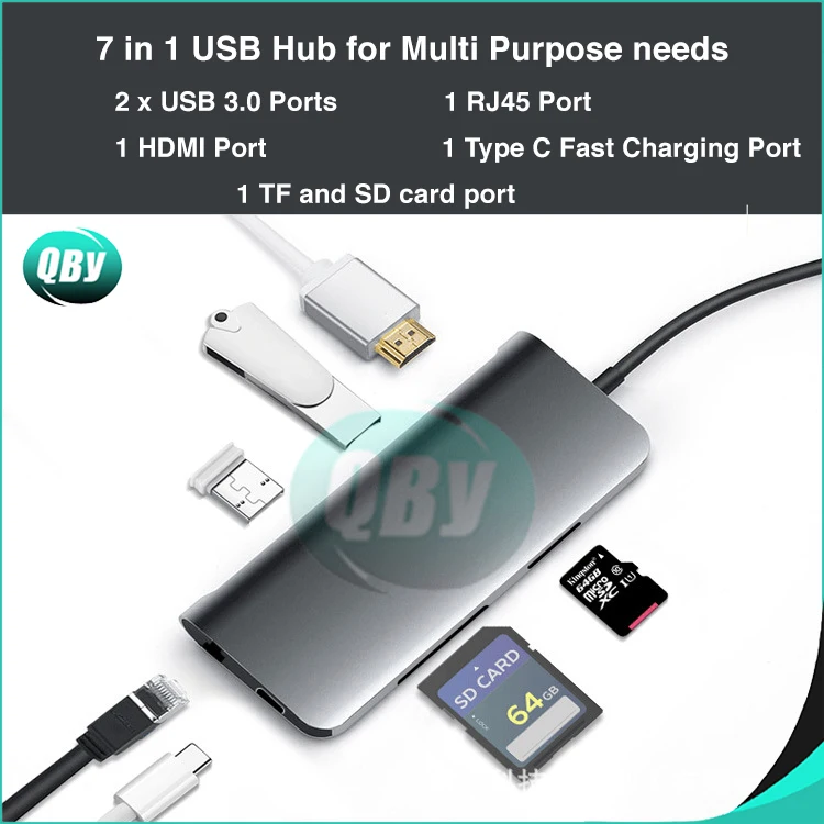 7 в 1 usb type C TC71N концентратор к HDMI 4K RJ45 Gigabit Ethernet LAN USB 3,0 SD/TF кардридер адаптер для MacBook