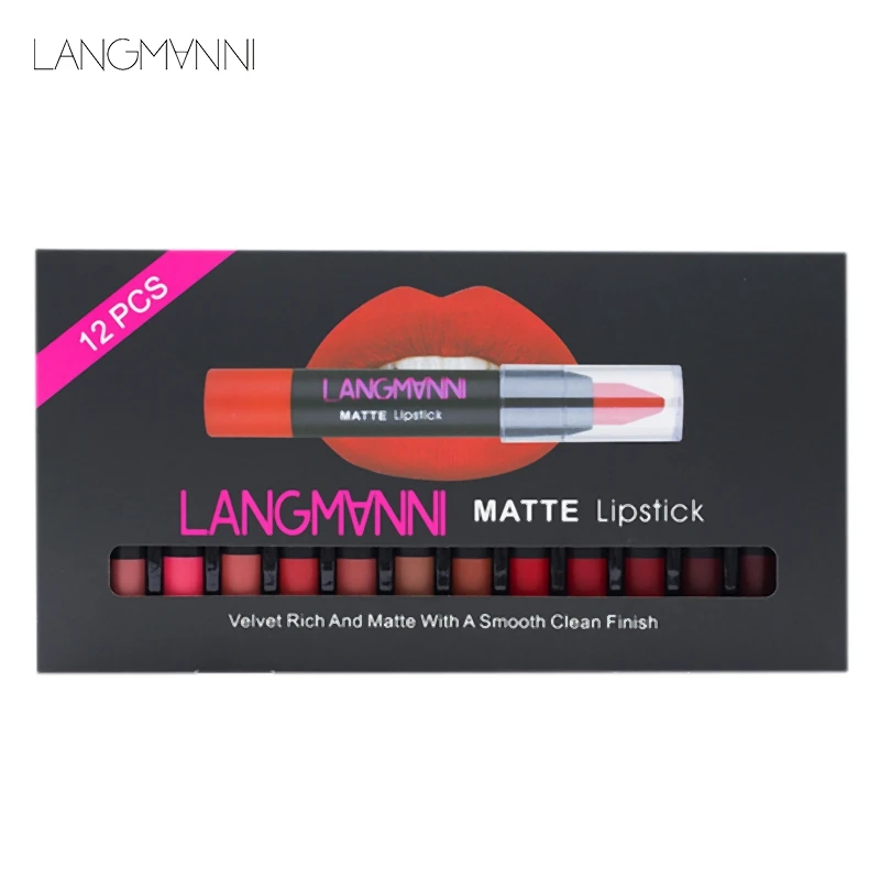 Langmanni 1 набор из 12 красных пластиковых макияжа Набор из помад антипригарная чашка водостойкая матовая губная помада высокое значение Увлажняющая помада