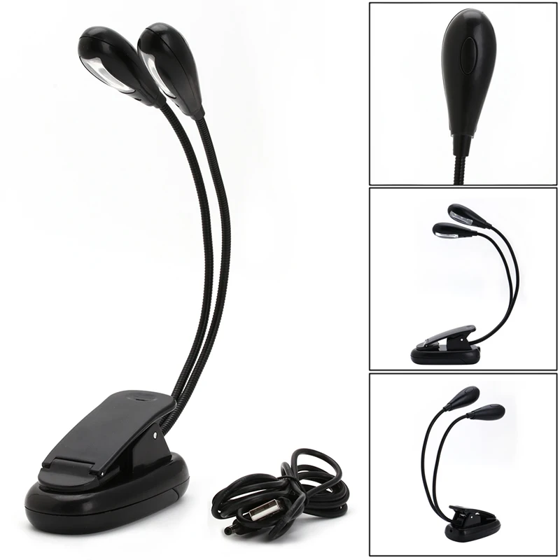 

1PC USB Charging 2 Dual Arm 4 LED Lamp Clip On Light For Book Reading Tablet Laptop Flexible Book Lights G08 Great Value April 4