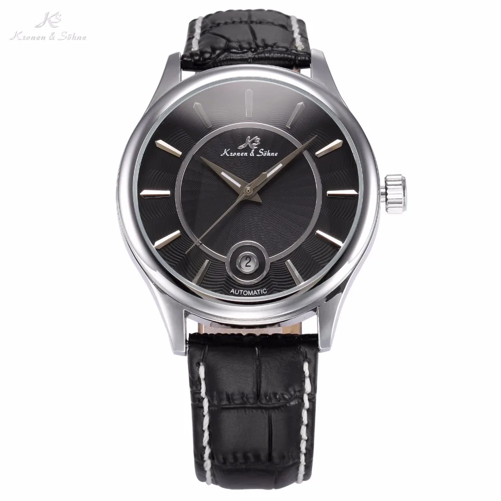 

KS Luxury Brand Calendar Auto Date Display Relogio Black Dial Leather Strap Automatic Self Wind Clock Men Mechanical Watch/KS261