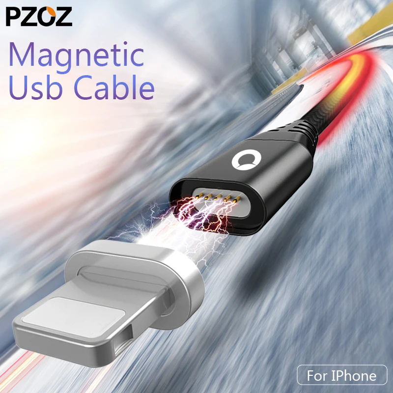 Магнитный кабель PZOZ для iphone 8, 7, 6, 5 S, быстрое зарядное устройство, кабель для зарядки, магнитный кабель для передачи данных для iphone x, 10, шнур для телефона