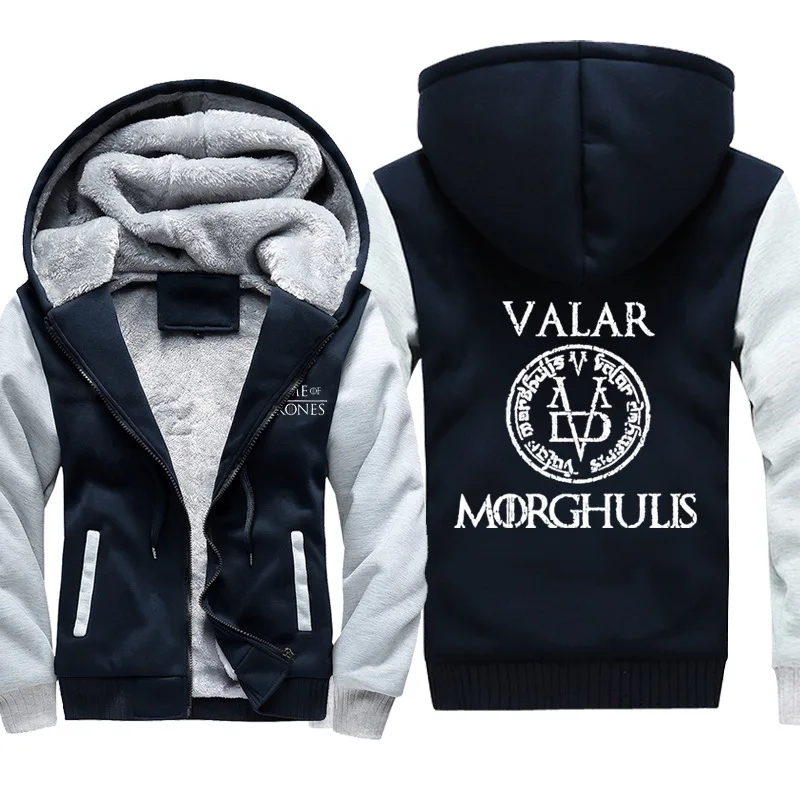 Игра престолов Валар моргулис толстовка с капюшоном для мужчин и женщин зимняя куртка одежда с ТВ-героями - Цвет: Light Grey Sleeve