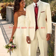 Свадебный костюм-тройка для жениха v-образный вырез, петличный смокинг мужской костюм Ivoly Белый Жених/лучшие мужские свадебные/обеденные костюмы(пиджак+ брюки+ жилет+ галстук