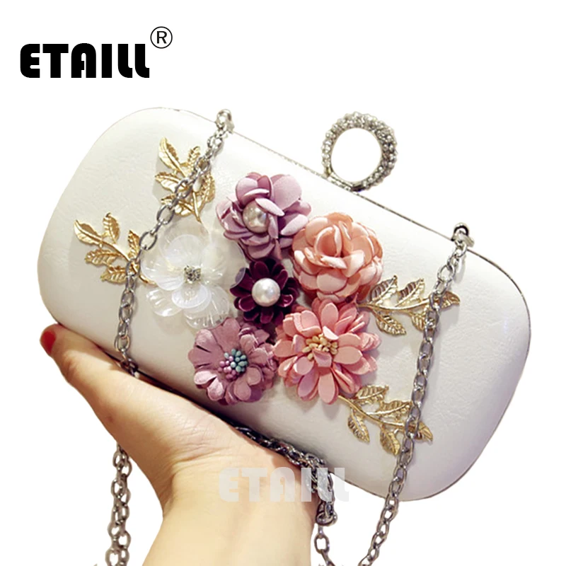 

ETAILL 2017 Female Pearl Clutch Bags Banquet Purse 3D Flower Evening Bags Wedding Bridesmaid Handbag Shoulder Bag Mini Totes