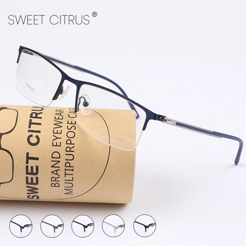 

Sweet Citrus Square Ultralight Titanium Glasses Frame Men Half Myopia Prescription Eyeglasses Male Optical Frame Brand Eyewear