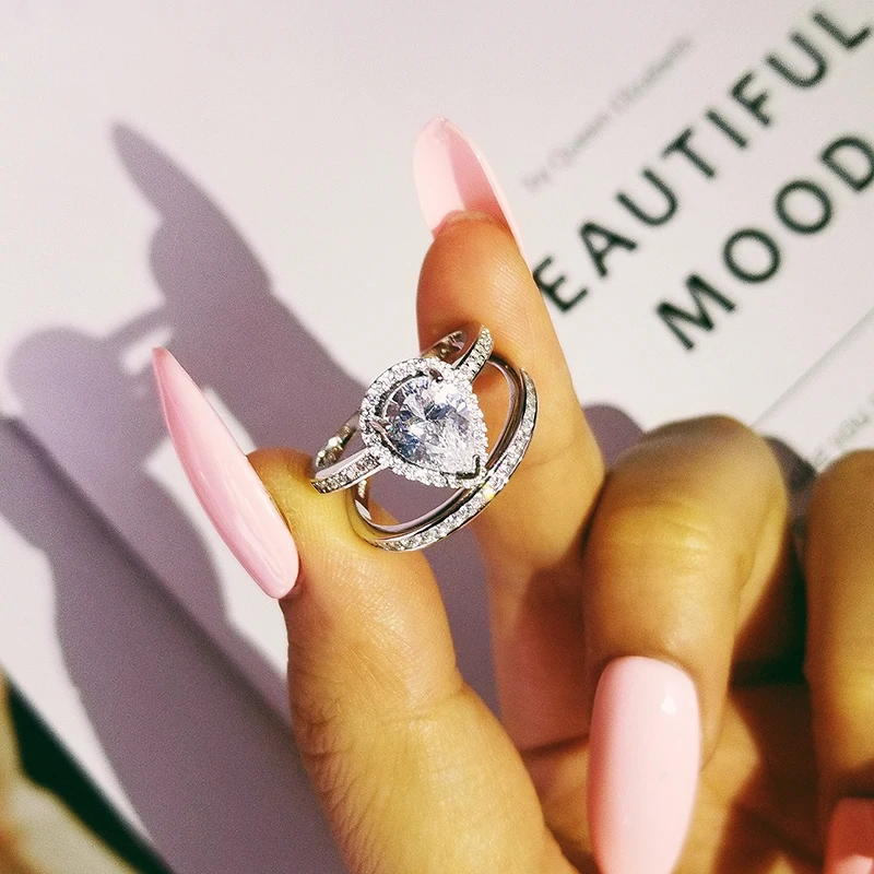 Najtaniej Prawdziwe 925 Sterling Silver kształt gruszki cyrkon zestaw pierścieni ślubnych dla nowożeńców kobiety mężczyźni Finger prezent afryka biżuteria LR4827S