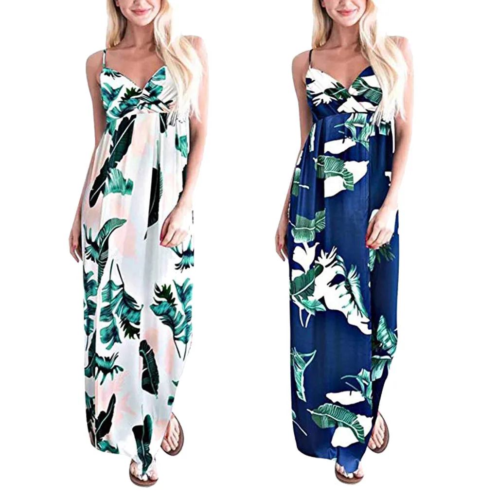 

Women Maxi Dres Vneck Summer Dress Sexy Print Backless Dress
