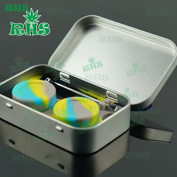 

2sets Beautiful look 2017 new design BHO silicone concentrate container set with dabber and tin box, wax oil tin container