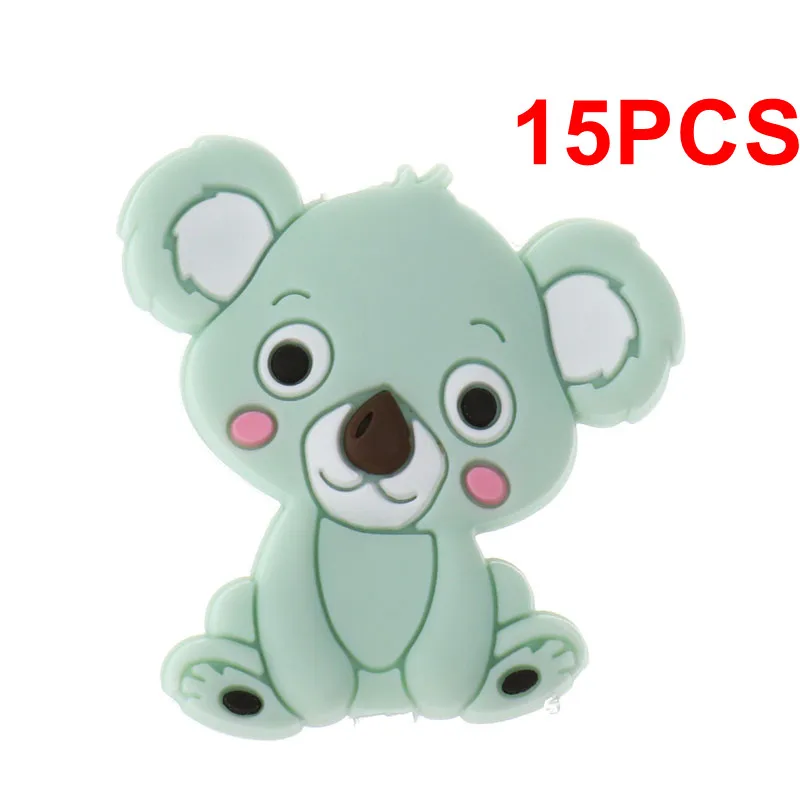 Fkisbox 15 шт. милые коала бусины Мини Силиконовые игрушка в виде животного бисера Bpa бесплатно младенцев бижутерия для прорезывания зубов решений пустышка подарки для новорожденных - Цвет: 38 Mint Green