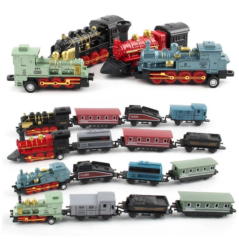 

4pcs/set High Simulation Steam Train Model Toys Pull Back Alloy Headstock Train Toys for Children Collection Best Gifts