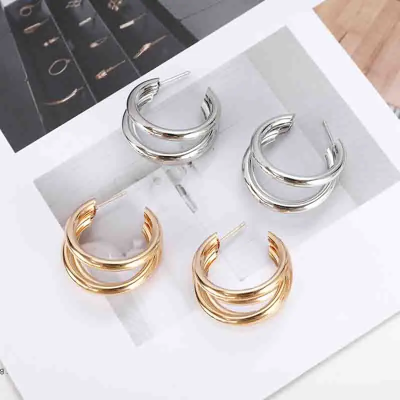 

European and American retro C-shaped multi-layer small earrings earrings wild geometric metal earrings