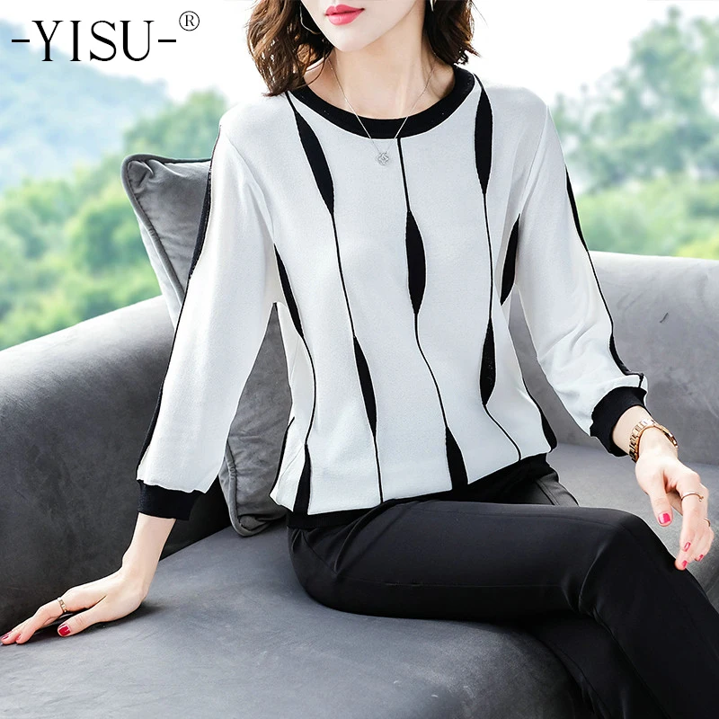 Meilleur YISU printemps mince tricot pull femmes pull O cou à manches longues pulls décontracté Simple lâche pull femme pulls hauts