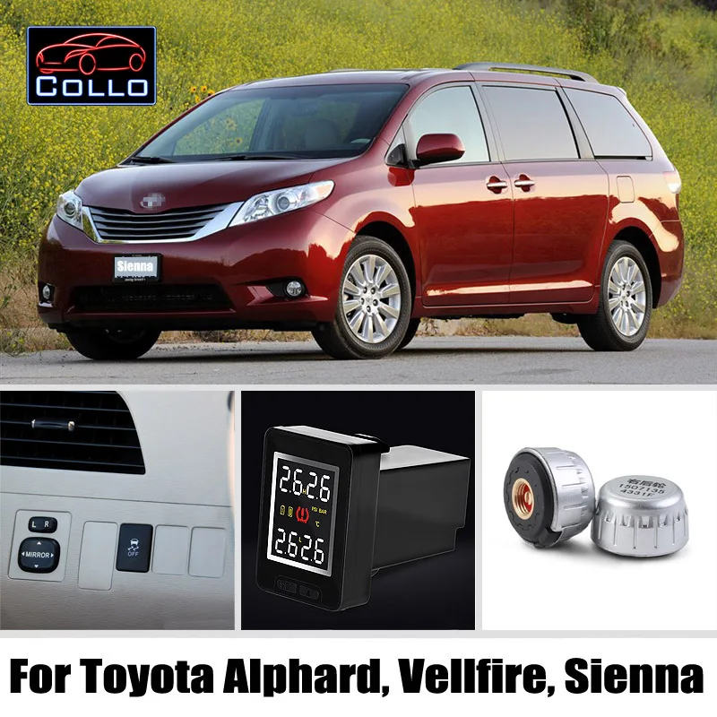 Специальные TPMS система контроля давления в шинах для Toyota Alphard/Vellfire Sienna/давление в шинах Давление мониторинга Системы внешних датчики/DIY установить так легко