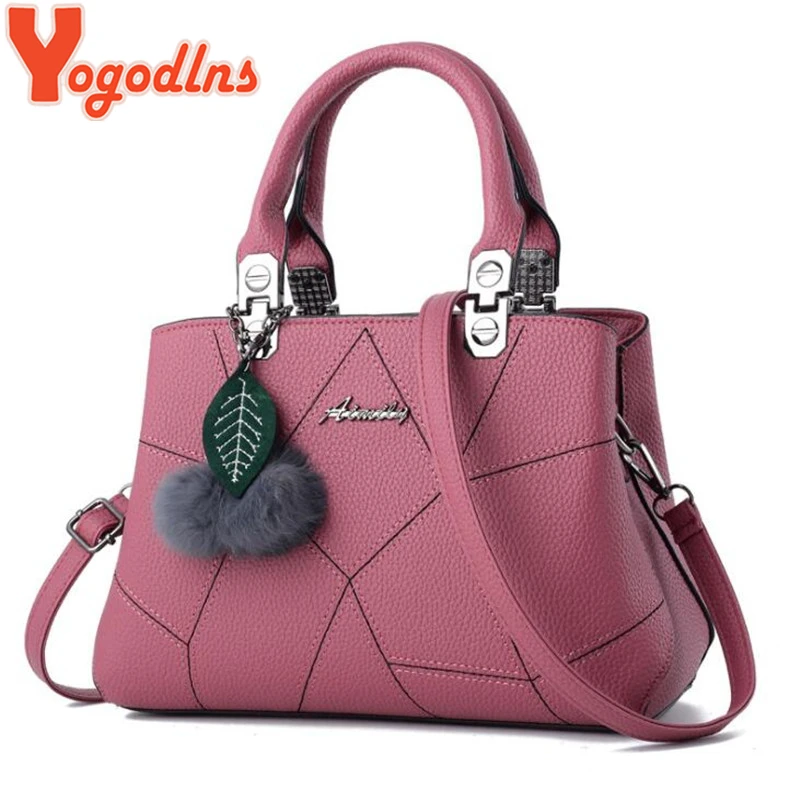 

Yogodlns Trendy Women PU Leather Handbags Ladies Shoulder Bags High Quality Female Crossbody Bag with Hair Ball Pendant 8 Colors