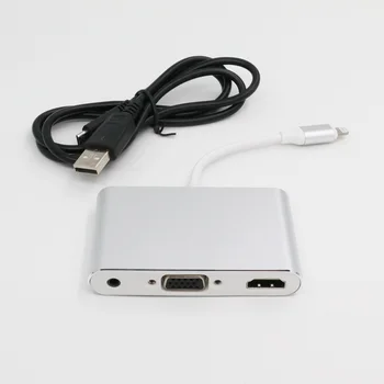 

For Lighting to HDMI for Lighting to VGA with 3.5mm audio adapter silver aluminium alloy for iphone5s 6 6s 7 ipad