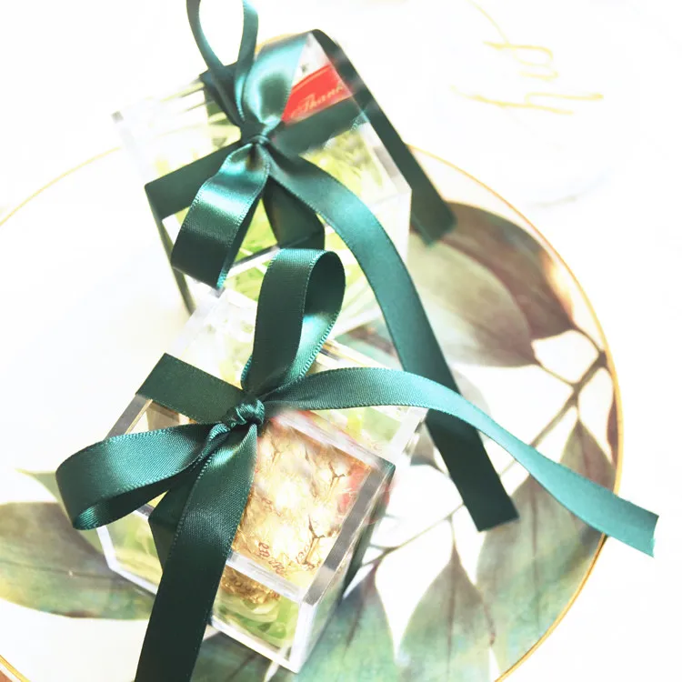 50 шт в партии уникальные персонализированные акриловые прозрачная Конфета коробка шоколадный контейнер день рождения прозрачные свадебные сувенирные коробки - Цвет: dark blue ribbon