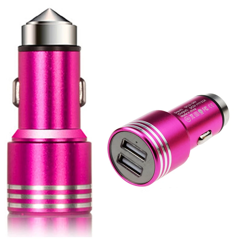 

Customized LOGO Safety Hammer Seat Belt Cutter Dual USB Led Mini Car Charger