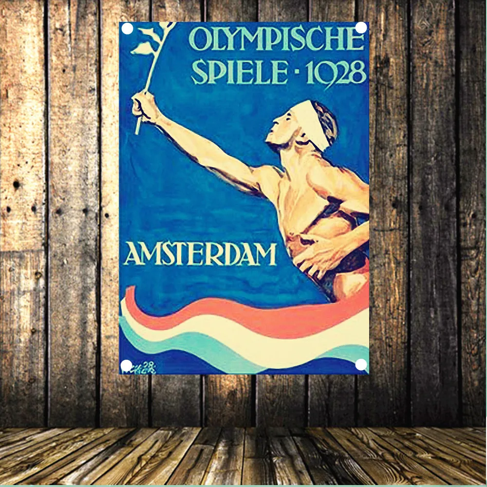 

1928 Amsterdam Olympics" Large Vintage Sports Poster Banner Flag Tapestry HD Senior Art Cloth Painting Wall Chart Home Decor