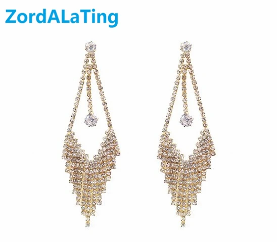 

S925 silver needle exaggerated rhinestone golden big tassel earrings for women new design Korean girl personality earring drop