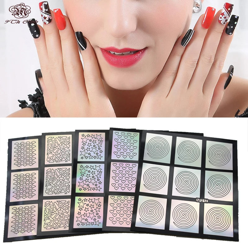 

20pcs Multipurpose Stamping Nail Art Hollow Templates Airbrush Stencils Stickers,Laser Stamp Plates Guide DIY Manicure Tools