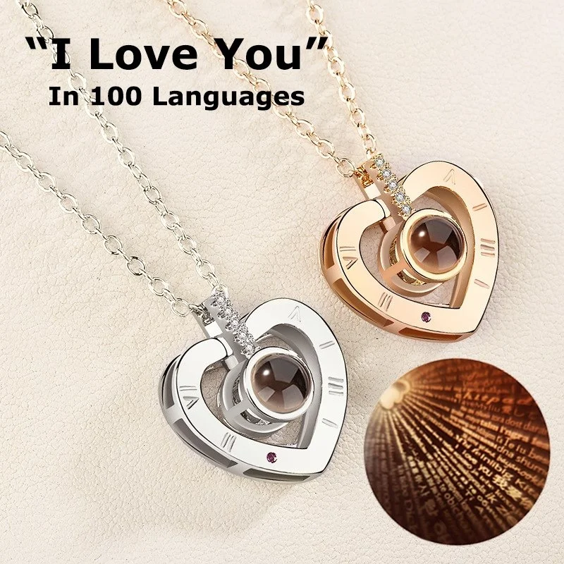 

20 Styles Rose Gold&Silver 100 languages I love you Projection Pendant Necklace Romantic Love Memory Wedding Necklace for 2018