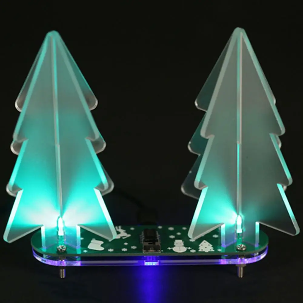 

DIY Full Color Changing LED Acrylic 3D Christmas Tree Electronic Learning Kit Green PCB Board+Scrub acrylic