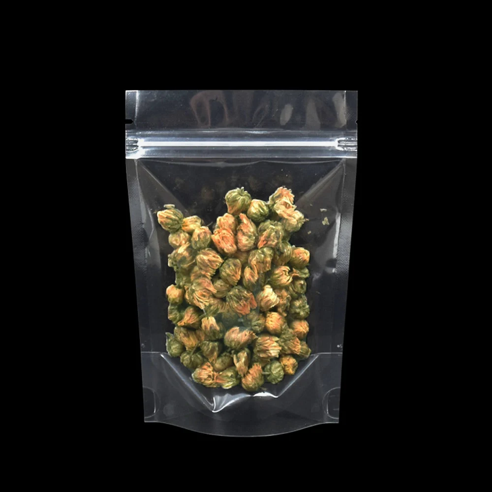 

10*15cm Stand Up Transparent Food Grade Plastic Bag 100pcs/lot Packaging Bag Heat Sealable Zip Lock Dried Food Tea Storage Bag