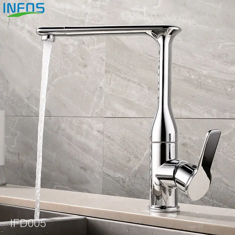 INFOS Brass Rotary Widespread Sink Kitchen Faucet Deck Mounted Hot And Cold Water Mixer Tap Pb