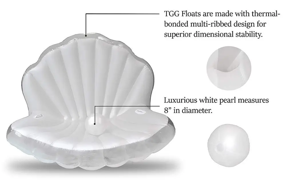Colossal Русалка Морская раковина жемчуг Белый Раскладушка надувной плавающий ряд ПВХ для бассейна, погружаемый в воду гребешок матрас с ручками