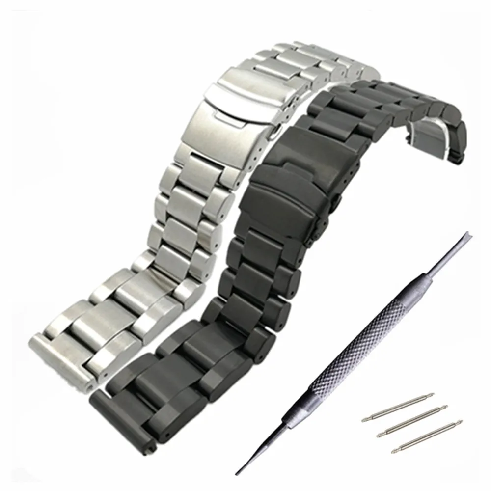 

High Quality 22 24 26 mm Solid Stainless Steel Watchband Bracelet Watches Bnad Strap Accessories + Tool