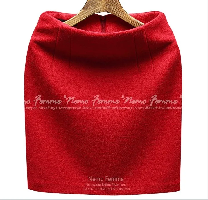 

Autumn And Winter Fashion Woolen Skirts Women High Waist Work OL Skirt Ladies Red&Blue&Yellow Color Career Pencil Skirt S-XXXL