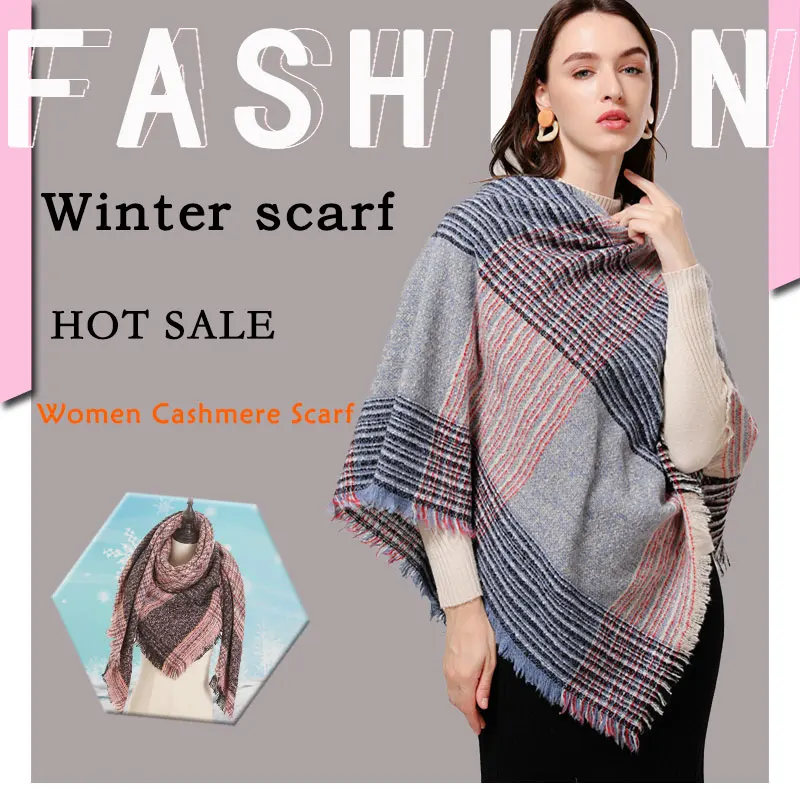 2021 new Cashmere Scarf For Women Plaid Knitted Triangle Pashmina Winter Warm Shawl Wraps Bufanda Female Soft Neck Echarpe