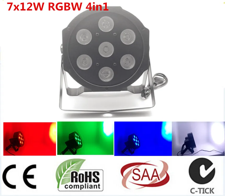 

4pcs/lot LED Par 7x12W RGBW 4IN1 LED Luxury DMX 8 Channels Led Flat Par Lights