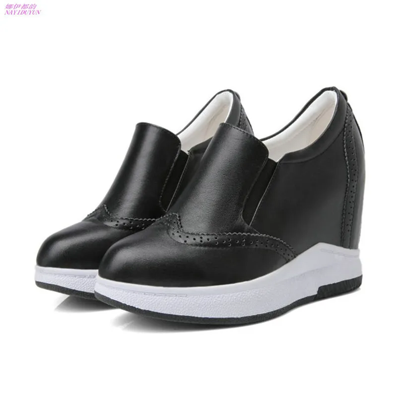 

NAYIDUYUN Super High Heel Wedges Shoes Women Lace Up Genuine Leather Platform Punk Goth Pumps Casual Shoes Fashion Sneakers