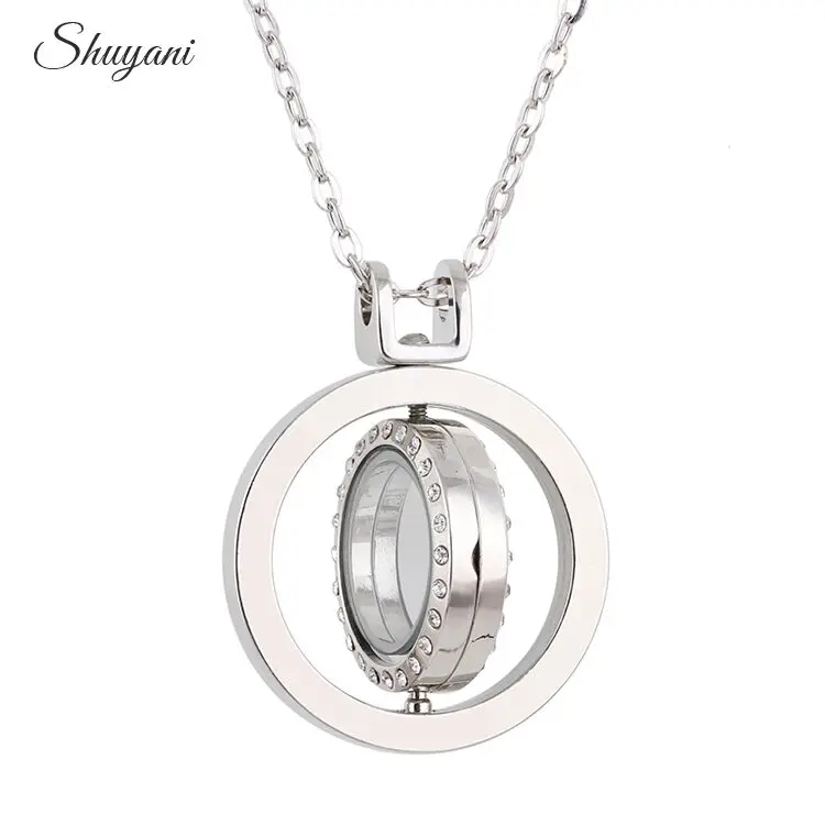 

10PCS Fashion 3Colors Rhinestone Rotate Glass Floating Locket Perfume Diffuser Aromatherapy Locket Necklace with Free Chain