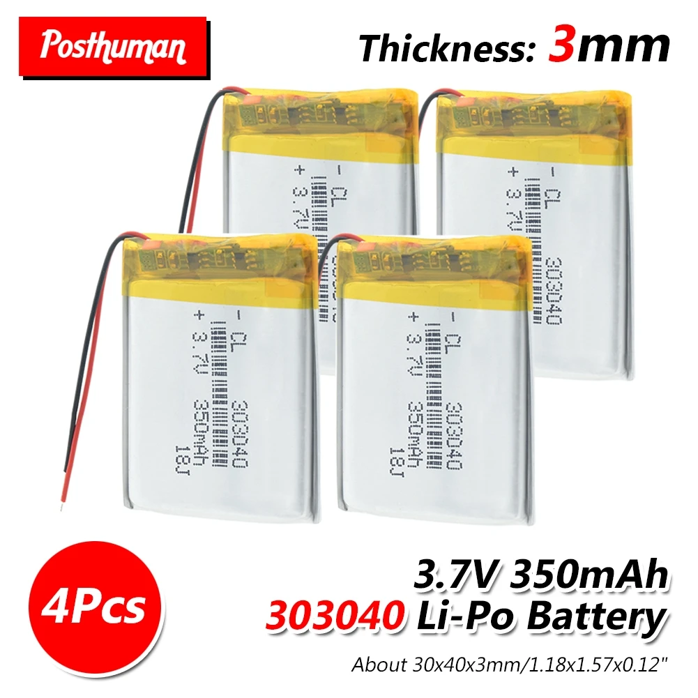 

Li-Po li ion Battery Lipo cells 350mAh 303040 Rechargeable Battery Lithium Polymer For MP3 MP4 GPS Medical Device