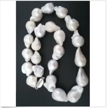 

elegant south sea 14-15mm baroque white pearl necklace 18inch 925s