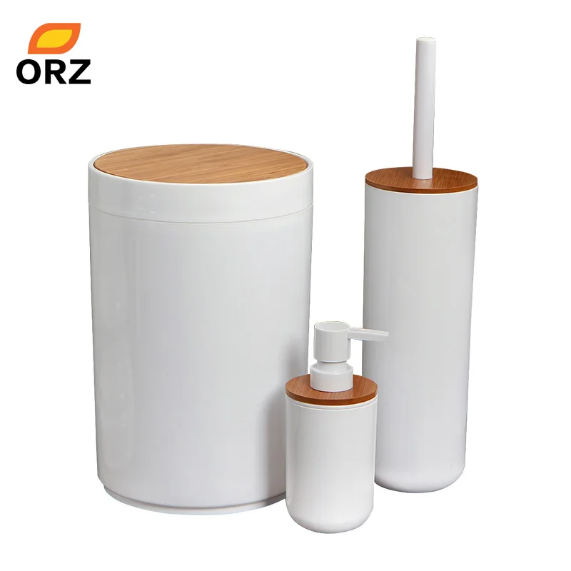ORZ Bathroom Brush Set Toilet Cleaner Cleaning Brush Holder Waste Trash Bin Shower Gel Refillable Bottle Bathroom Accessories