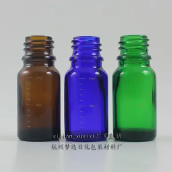 

10ml blue/green/brown Glass Essential Oil Bottle With capacity scale,could match with sprayer/pump/dropper cap,18mm