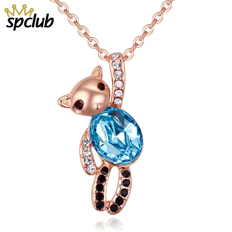 

SPCLUB Rose Gold Color Cute Bear Crystals from Swarovski Jewelry Necklace for Women Girls Gift Choker Accessories Drop Shipping