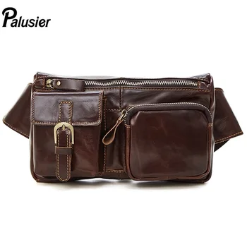 

New Men Vintage Genuine Leather Waist Bag Brown Cowhide Casual Chest Pack Metal Zipper Clasp Travel Hip Bum Belt Phone Pouch