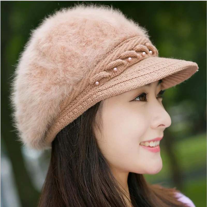 Женская вязаная шапка Элегантные зимние шапки из кроличьего меха|fur hat|fashion knit
