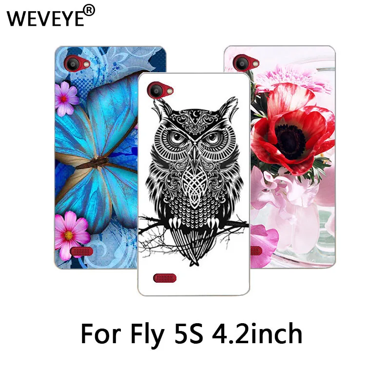 

WEVEYE High Quality Painting Soft TPU Phone Case For Fly 5S 4.2' Cover Patterns Silicon Case Cover For Fly 5S Back case