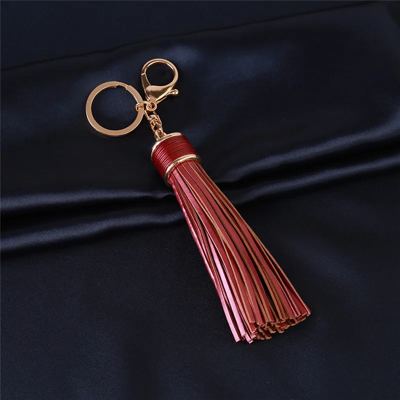 Fashion Tassel Key Chains Women Bag Hanging Alloy PU Leather Keychains