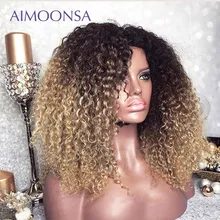 Mongolian Afro Kinky Curly Wig 13×6 Ombre Wig Human Hair 250 Density Colored Lace Front Wigs Natural Hairline Remy Aimoonsa