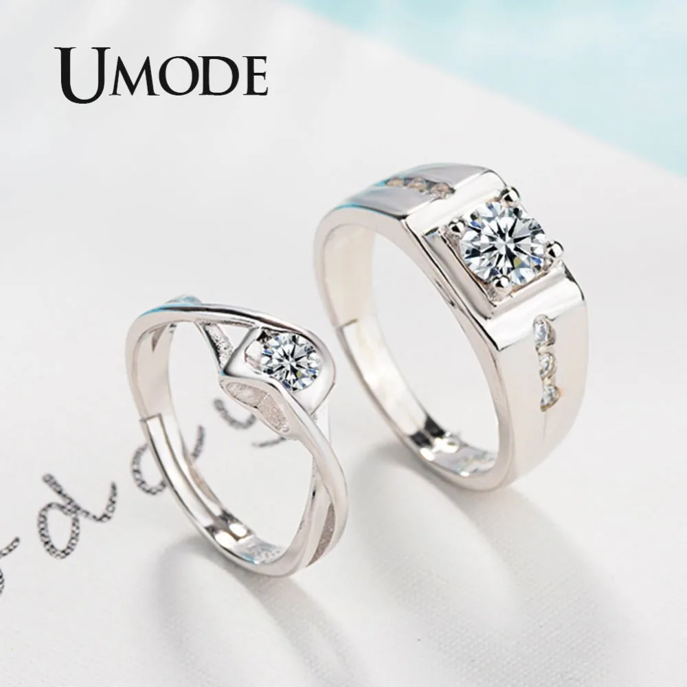 UMODE Brand Engagement Zirconia Mens Womens Love Resizable Wedding Rings Sets Promise Rings for Couples Jewelry Stes UR0445