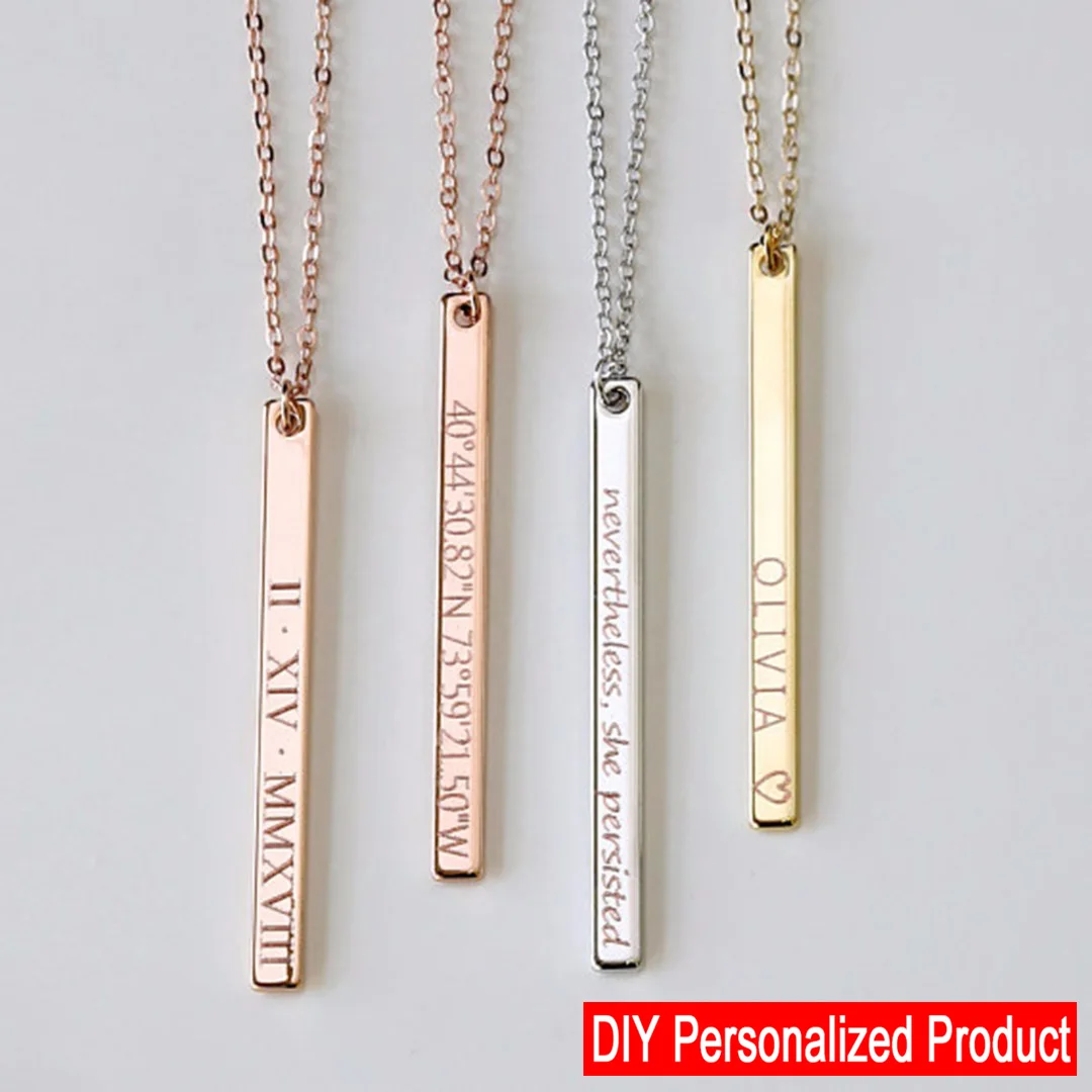 Men Women DIY Personalized Custom Engraved Statement Necklaces & Pendants Jewelry Vintage Name Date Bar Necklace 2019 Shekllhard